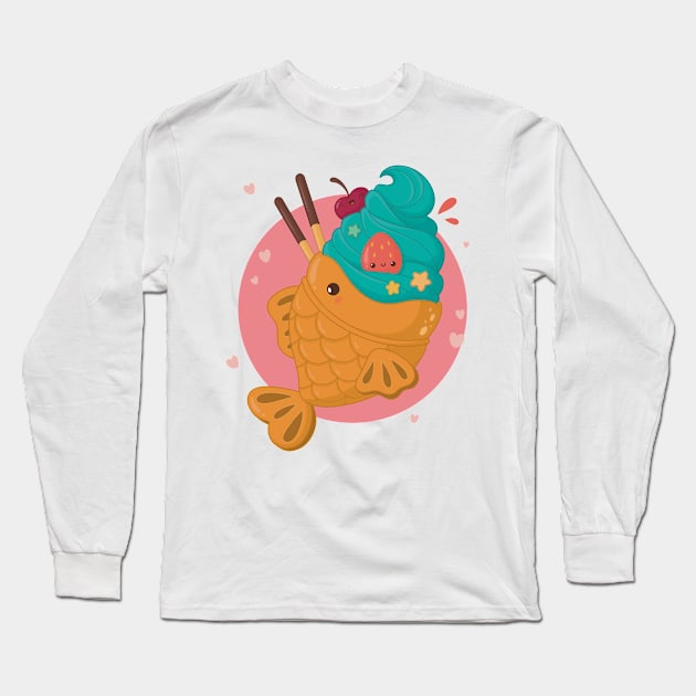 Kawaii Ice Cream Long Sleeve T-Shirt by DDP Design Studio